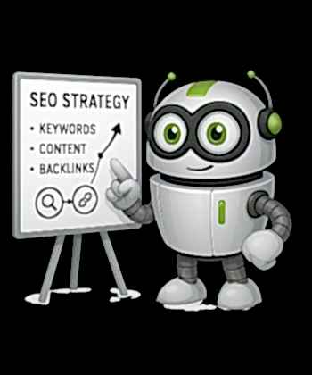 STEBİLİŞİM maskotu SEO strateji panosunda çalışıyor